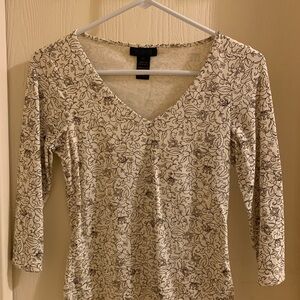 The Limited Cream and Black Floral V-Neck Top